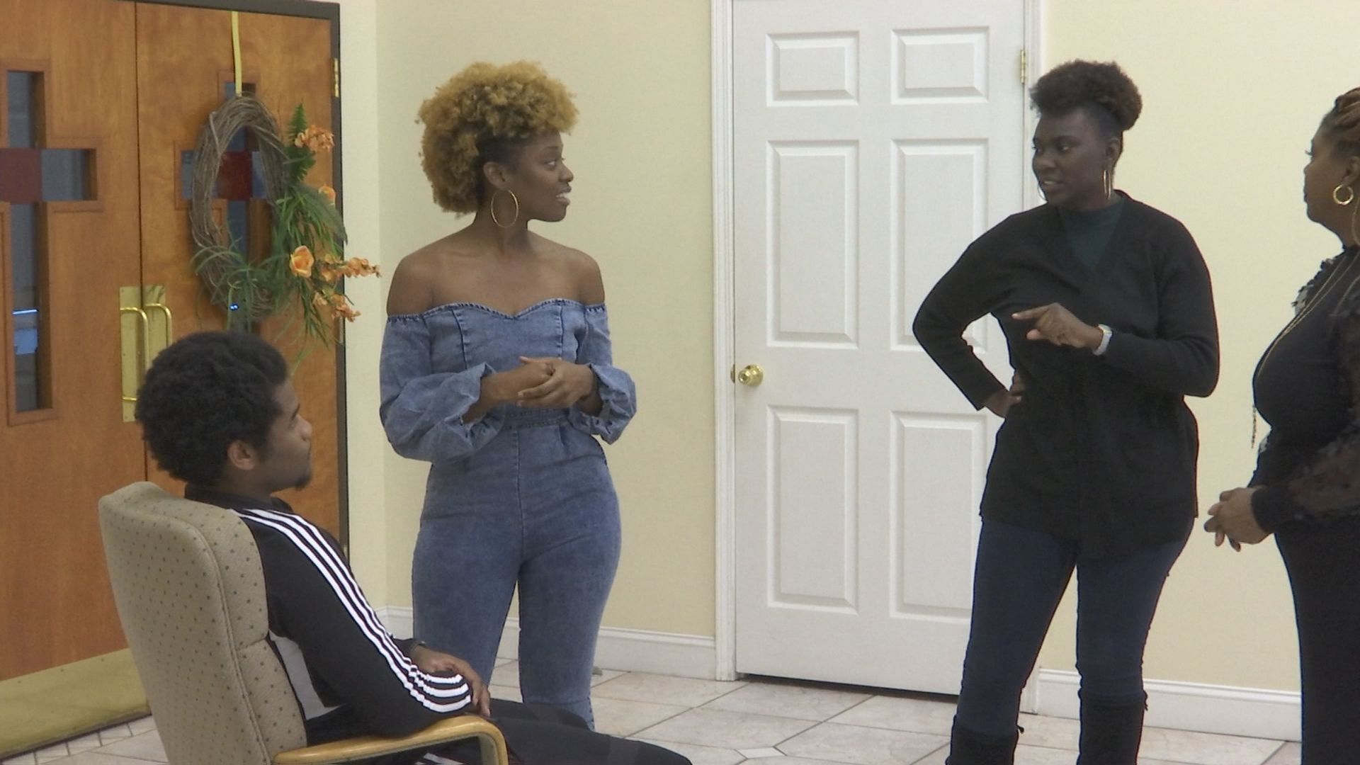 Actors and actresses practicing scene